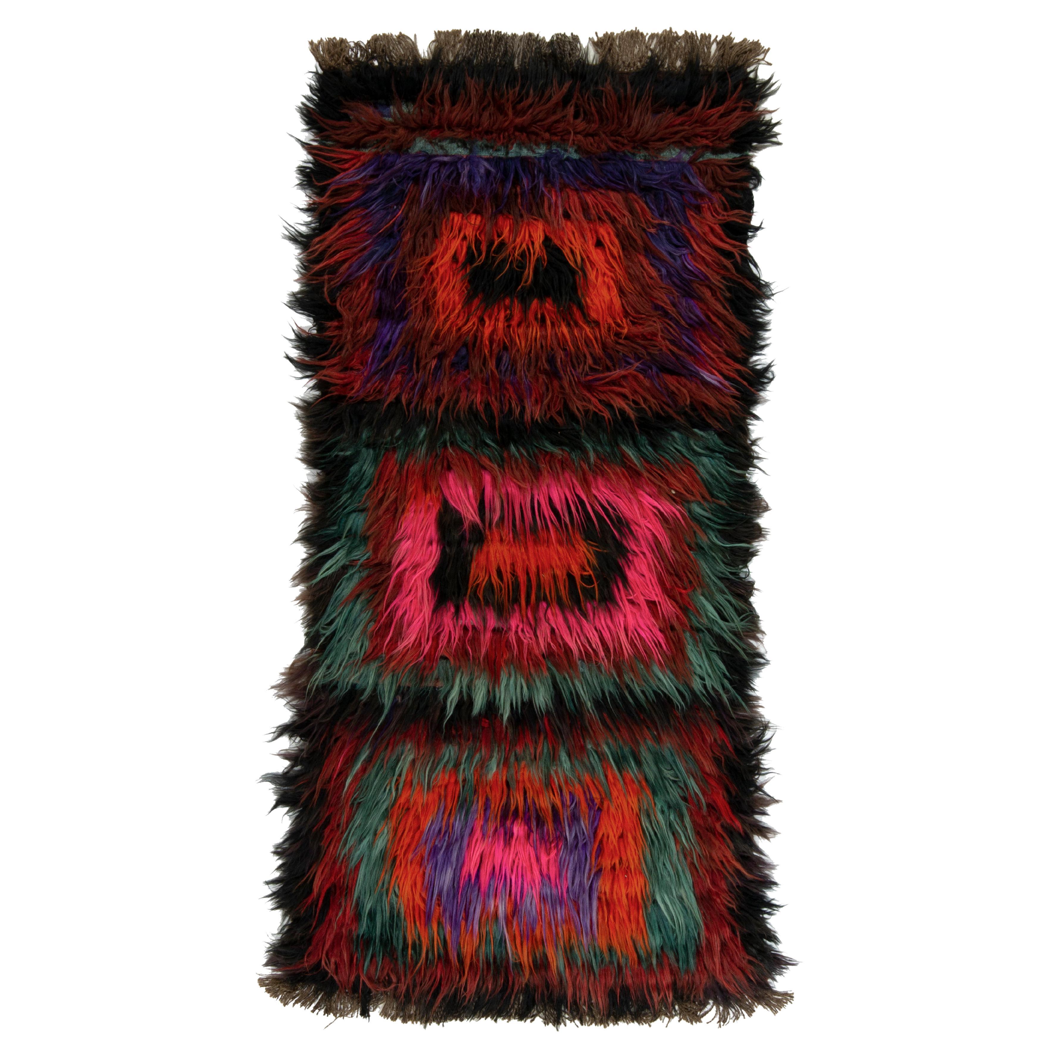 Vintage Tulu Shag Rug in Multicolor Geometric Pattern, High Pile by Rug & Kilim For Sale