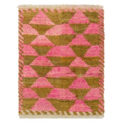 Vintage Tulu Shag Rug in Mustard & Pink Geometric Pattern by Rug & Kilim