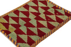 Vintage Tulu Shag Rug in Red and Light Green Geometric Pattern