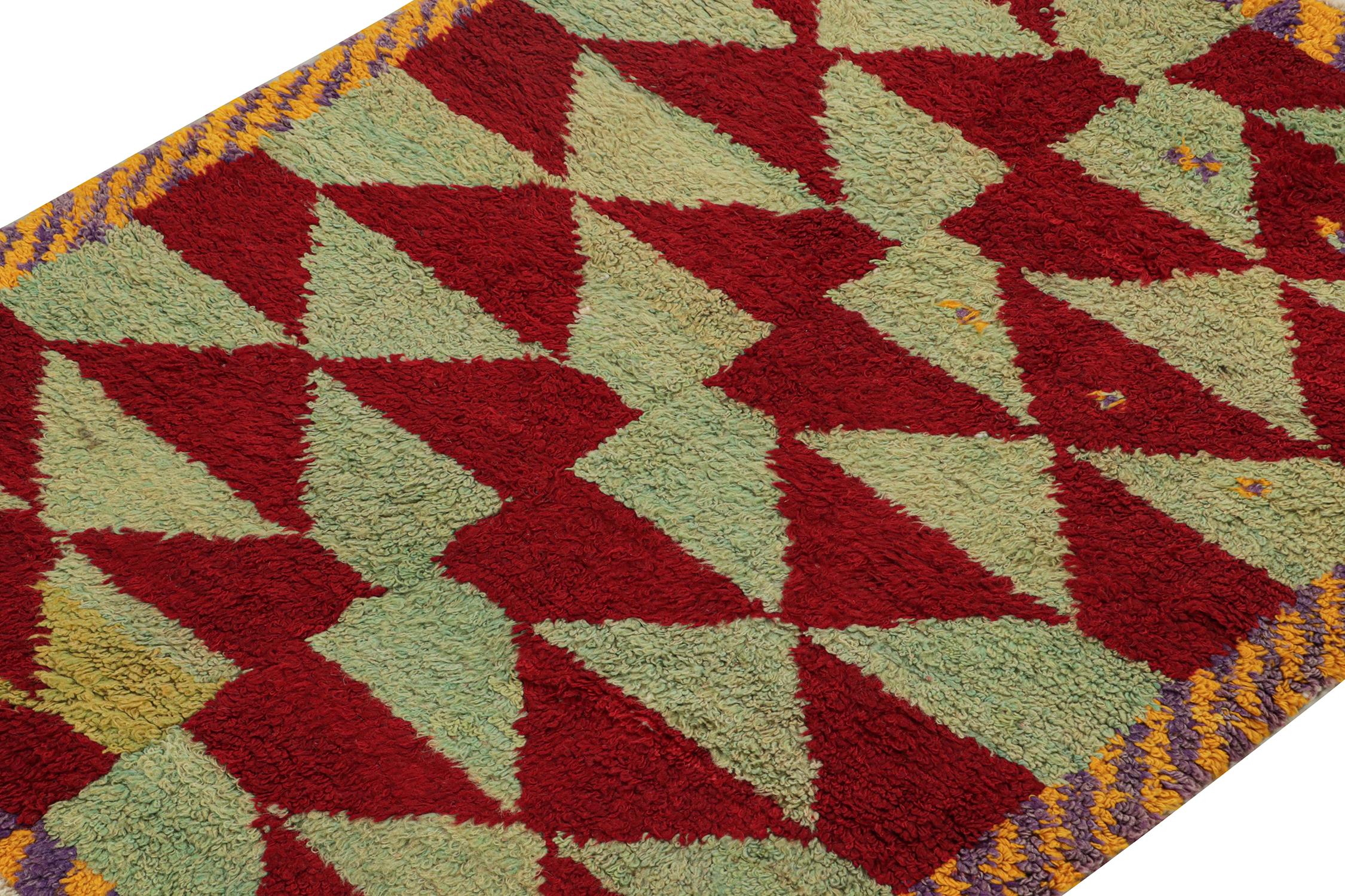 Turkish Vintage Tulu Shag Rug in Red and Light Green Geometric Pattern For Sale