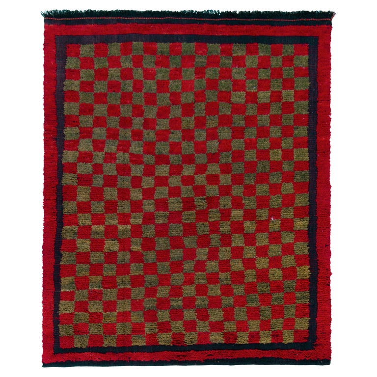 Chess Board Pattern Rug Vintage Tulu Shag Rug in Red, Green Chessboard Geometric Pattern by Rug ...