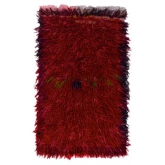 Retro Tulu Shag rug in Red High PIle, Blue Border Accents by Rug & Kilim