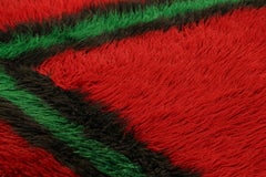 Vintage Tulu Shag Rug in Red with Green Geometric Pattern, from Rug & Kilim