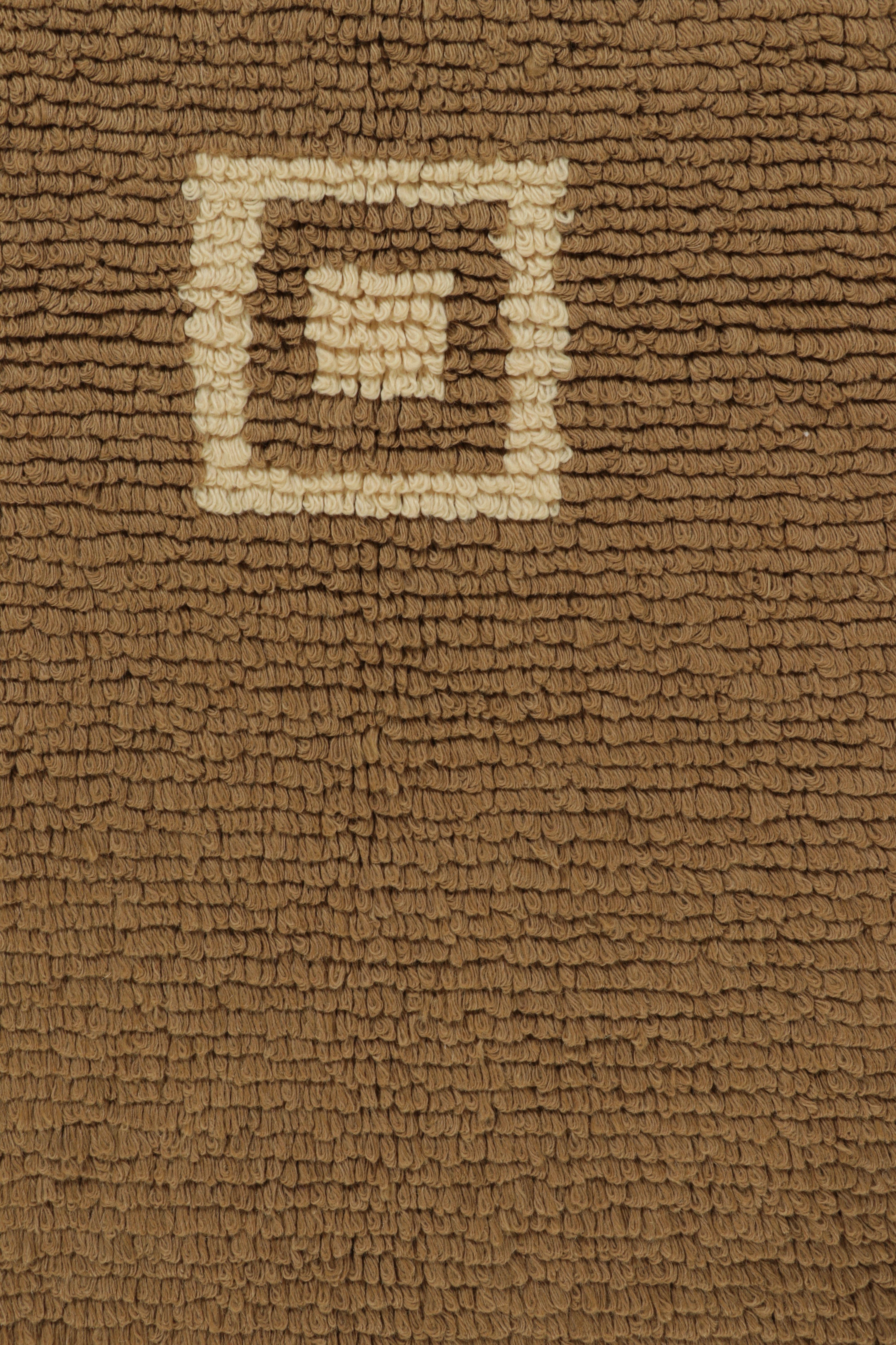 Lana Tappeto Tulu Shag vintage in marrone caldo con medaglione geometrico beige - Rug & Kilim in vendita