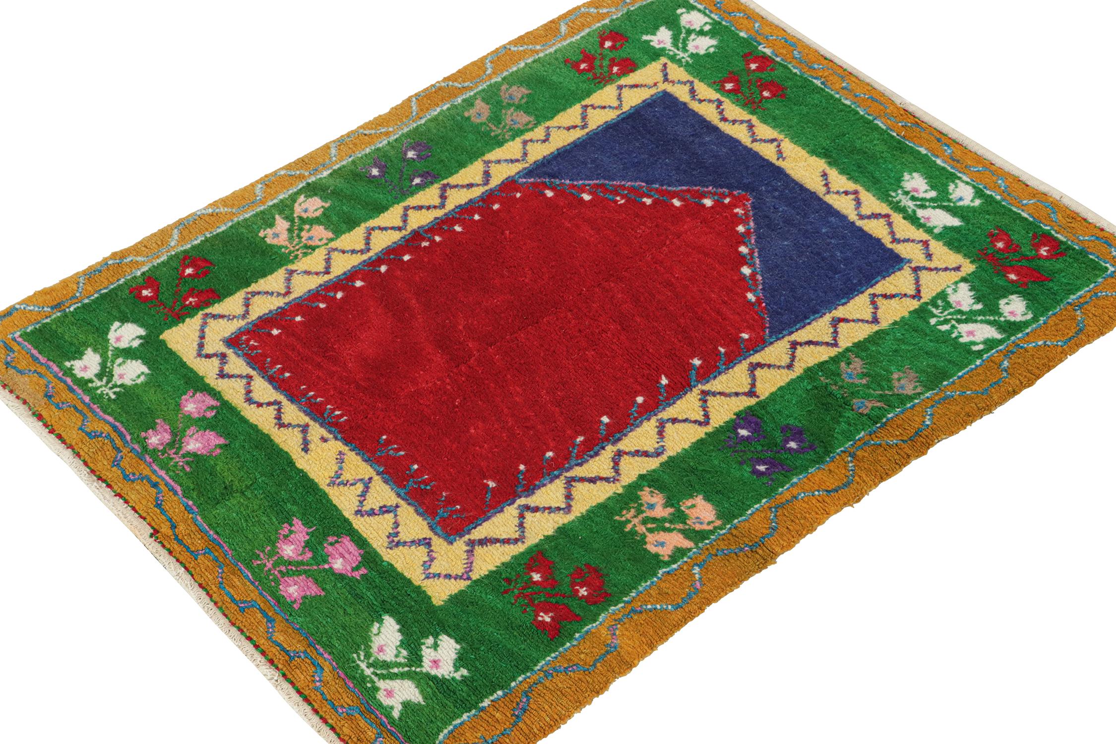 Tribal Vintage Tulu Shag Rug in with Red Open Field - by Rug & Kilim For Sale