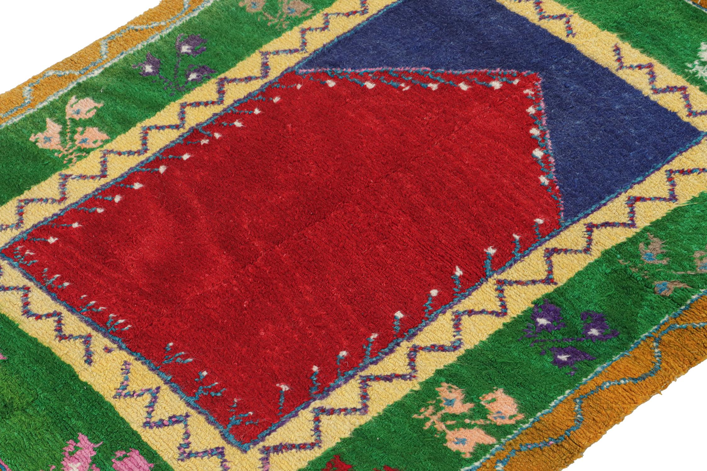 Turkish Vintage Tulu Shag Rug in with Red Open Field - by Rug & Kilim For Sale