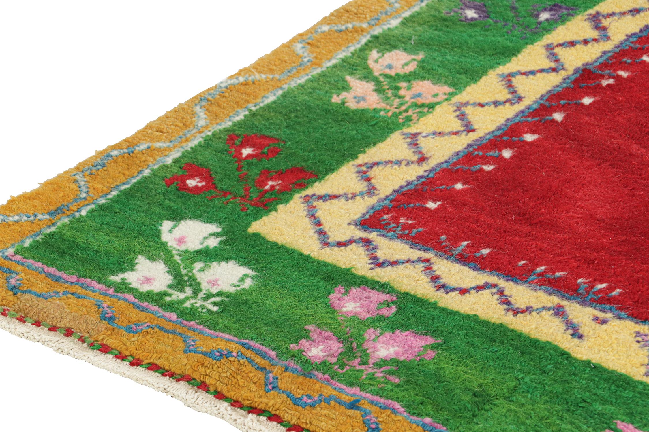 Hand-Knotted Vintage Tulu Shag Rug in with Red Open Field - by Rug & Kilim For Sale