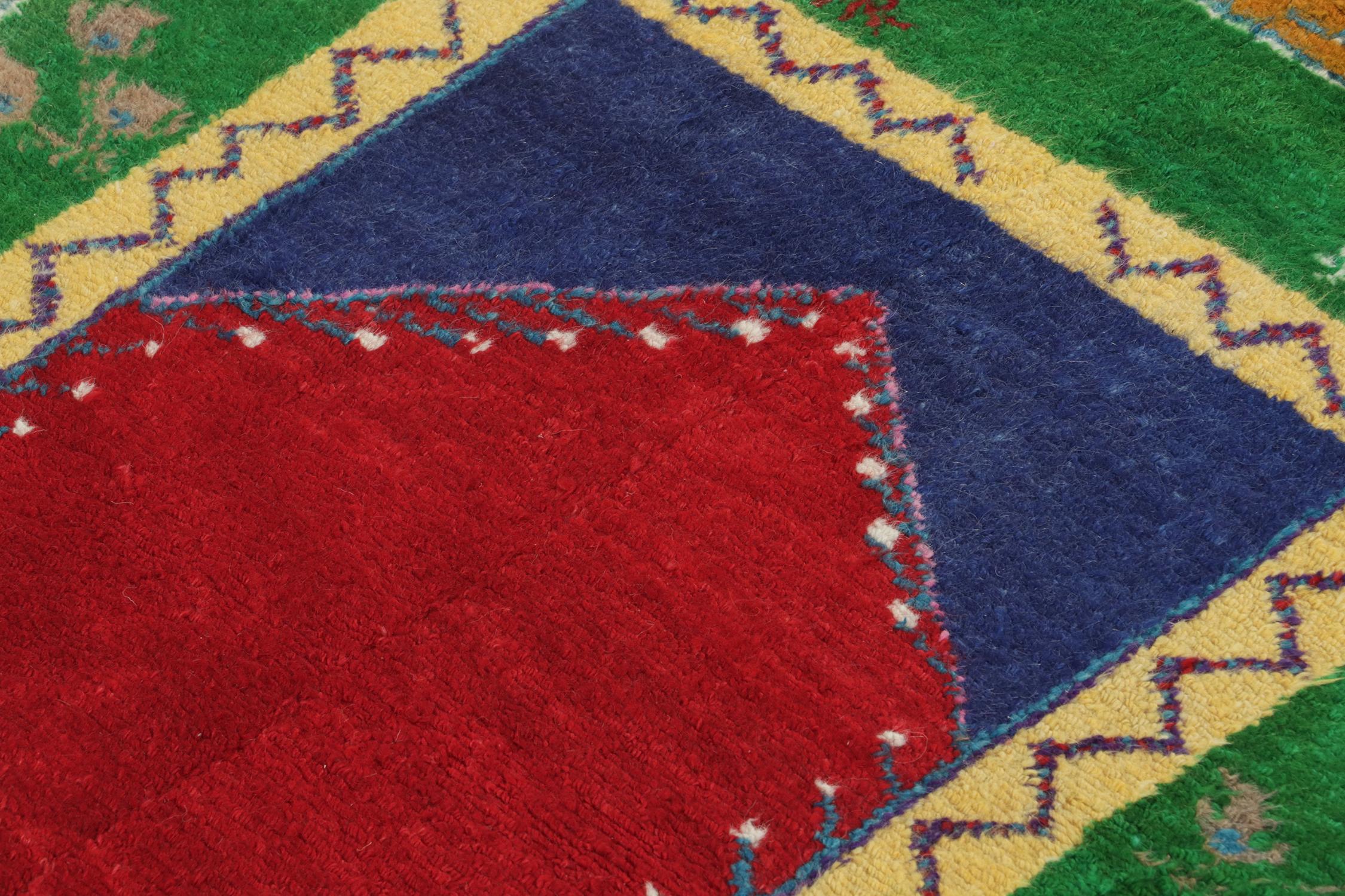 Vintage Tulu Shag Rug in with Red Open Field - by Rug & Kilim In Good Condition For Sale In Long Island City, NY