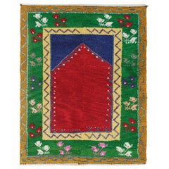 Vintage Tulu Shag Rug in with Red Open Field - by Rug & Kilim