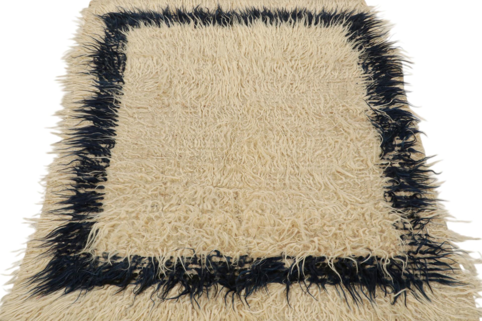 Turkish Vintage Tulu Shag Rug, with Neutral Geometric Patterns, from Rug & Kilim  For Sale