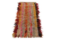 Vintage Tulu Shag Runner in Beige Multicolor High-Low Pile Stripe by Rug & Kilim