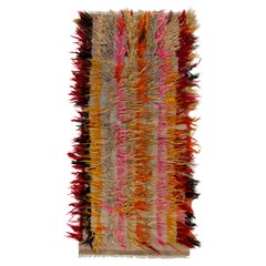 Tapis de couloir vintage Tulu à poils longs beige à rayures multicolores, tapis & Kilim