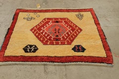 Vintage Tulu Square Rug in Red and Yellow with Geometric Patterns - Rug & Kilim