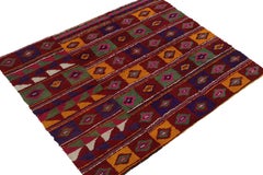 Vintage Tulu Tribal Rug in Red with Polychromatic Diamond Patterns