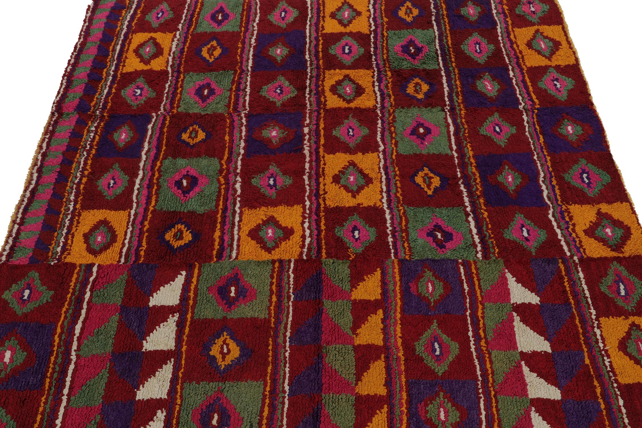 Turkish Vintage Tulu Tribal Rug in Red with Polychromatic Diamond Patterns For Sale