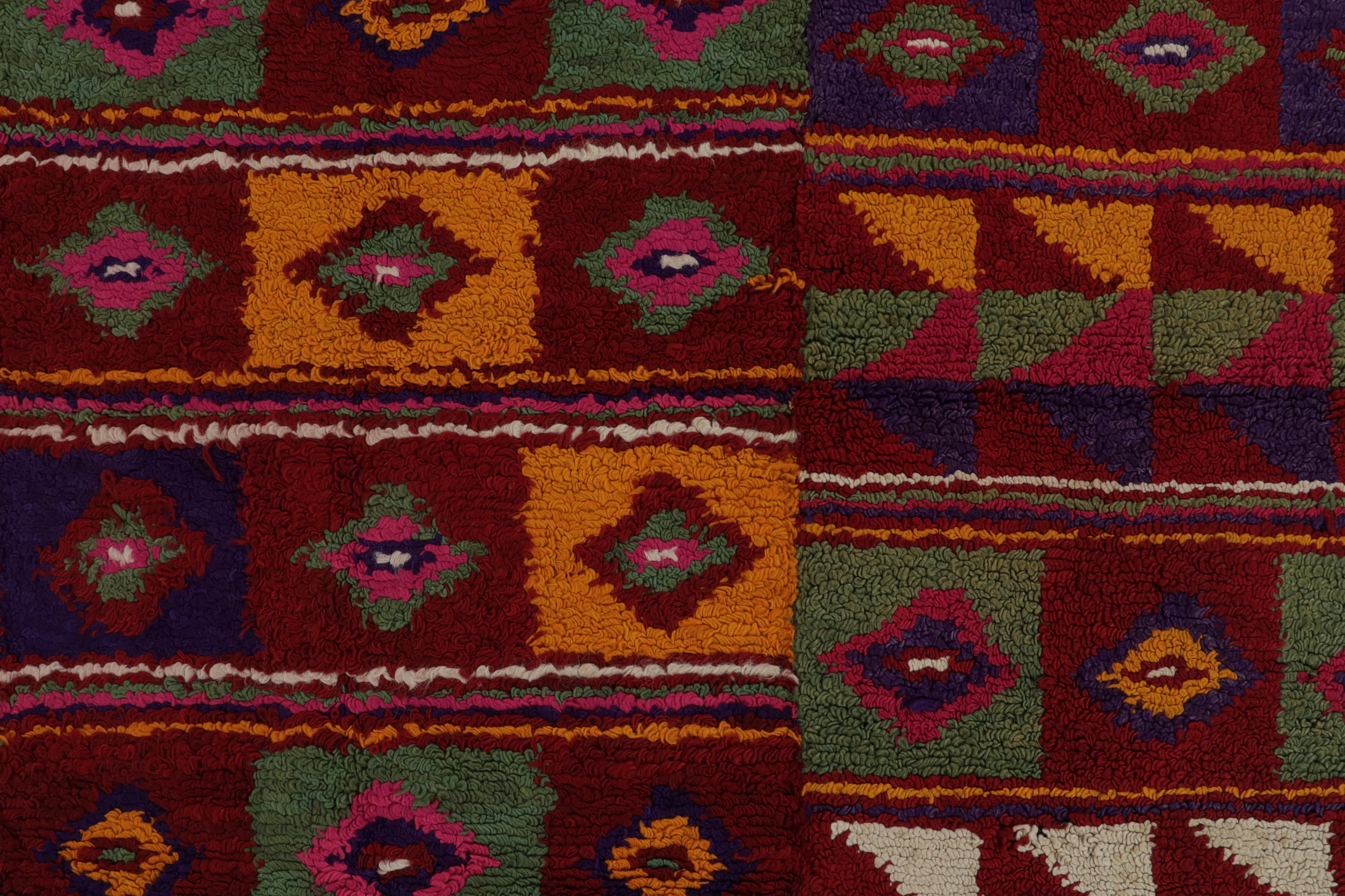 Mid-20th Century Vintage Tulu Tribal Rug in Red with Polychromatic Diamond Patterns For Sale