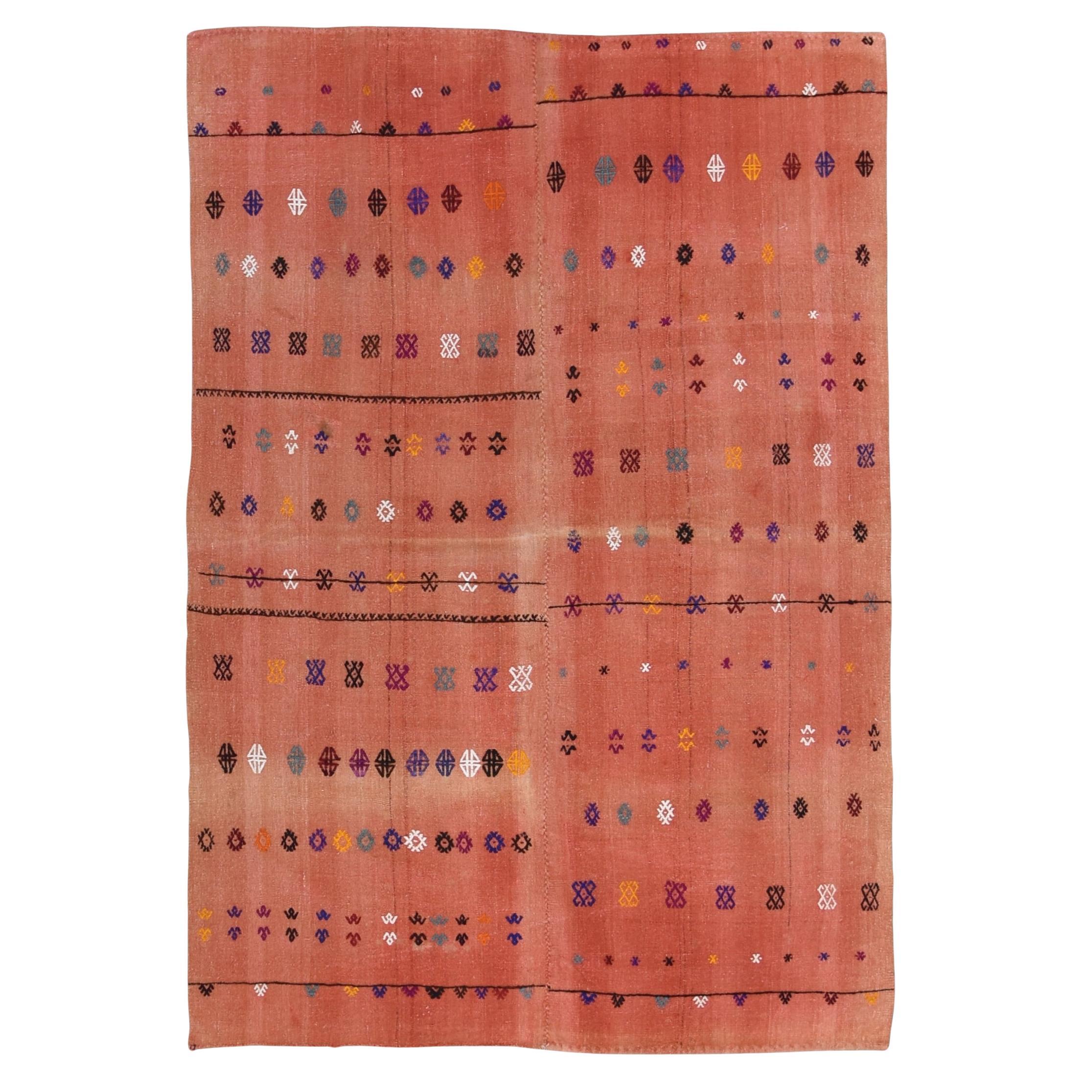 Vintage Tülü Turkish Colorful Kilim 5'4''x7'8''