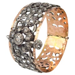 Vintage Tunisian Chichkhan Silver and Rose Gold Bracelet with Crystal Stones