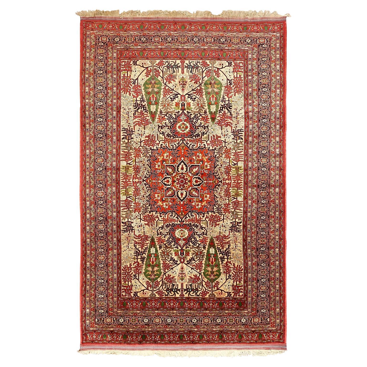 Alfombra Turkaman Vintage de Seda Pura - Tamaño: 10'9x6'8