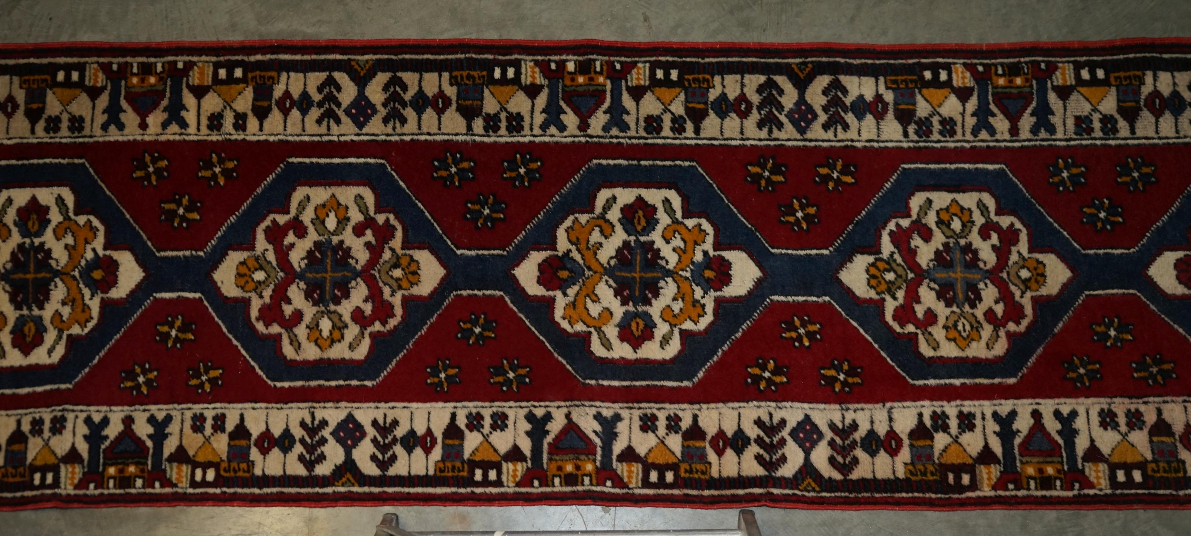 Late 20th Century Vintage Turkish Geometric Aztek Kilim Runner Hallway Rug Carpet For Sale