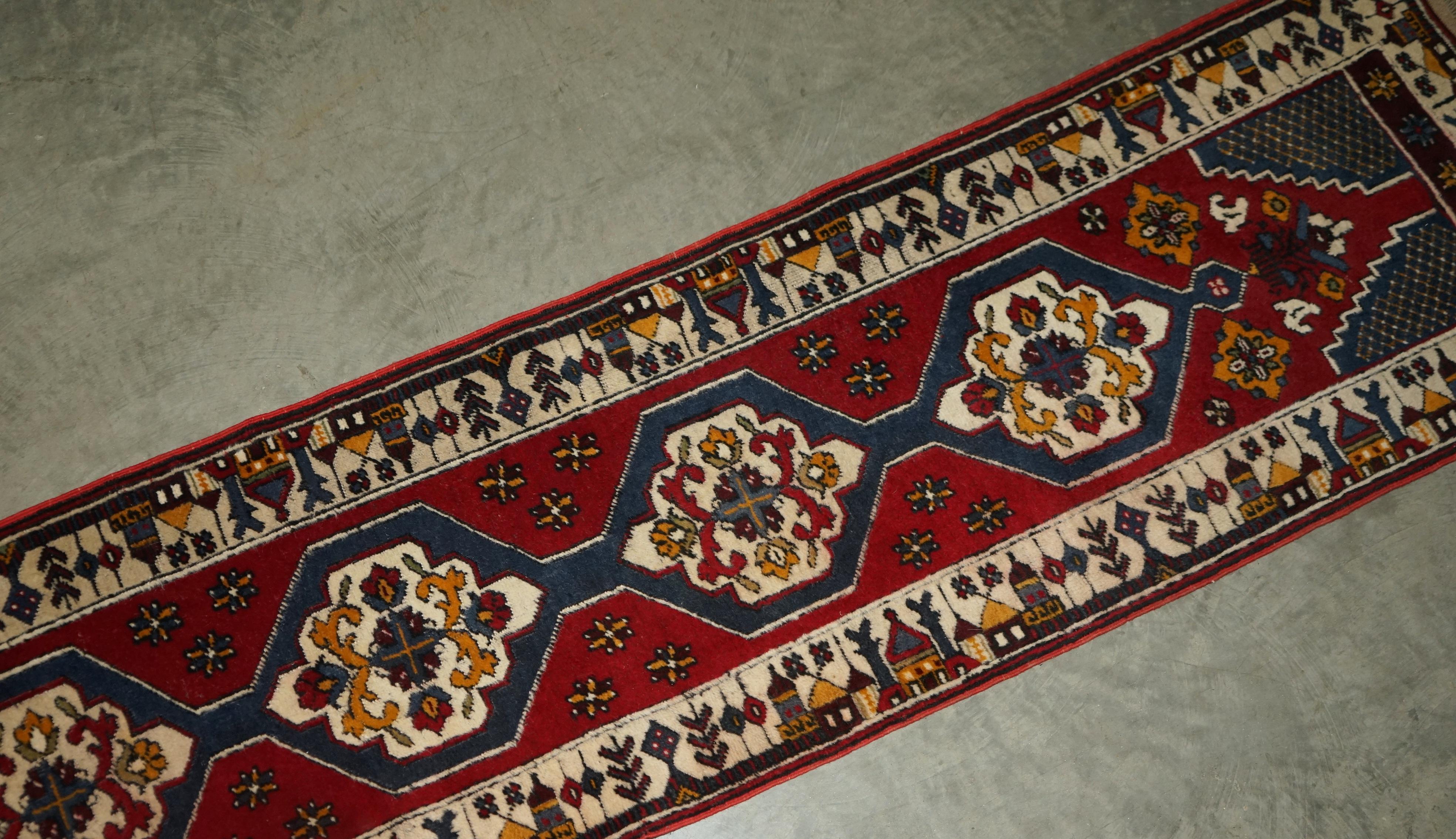Fabric Vintage Turkish Geometric Aztek Kilim Runner Hallway Rug Carpet For Sale