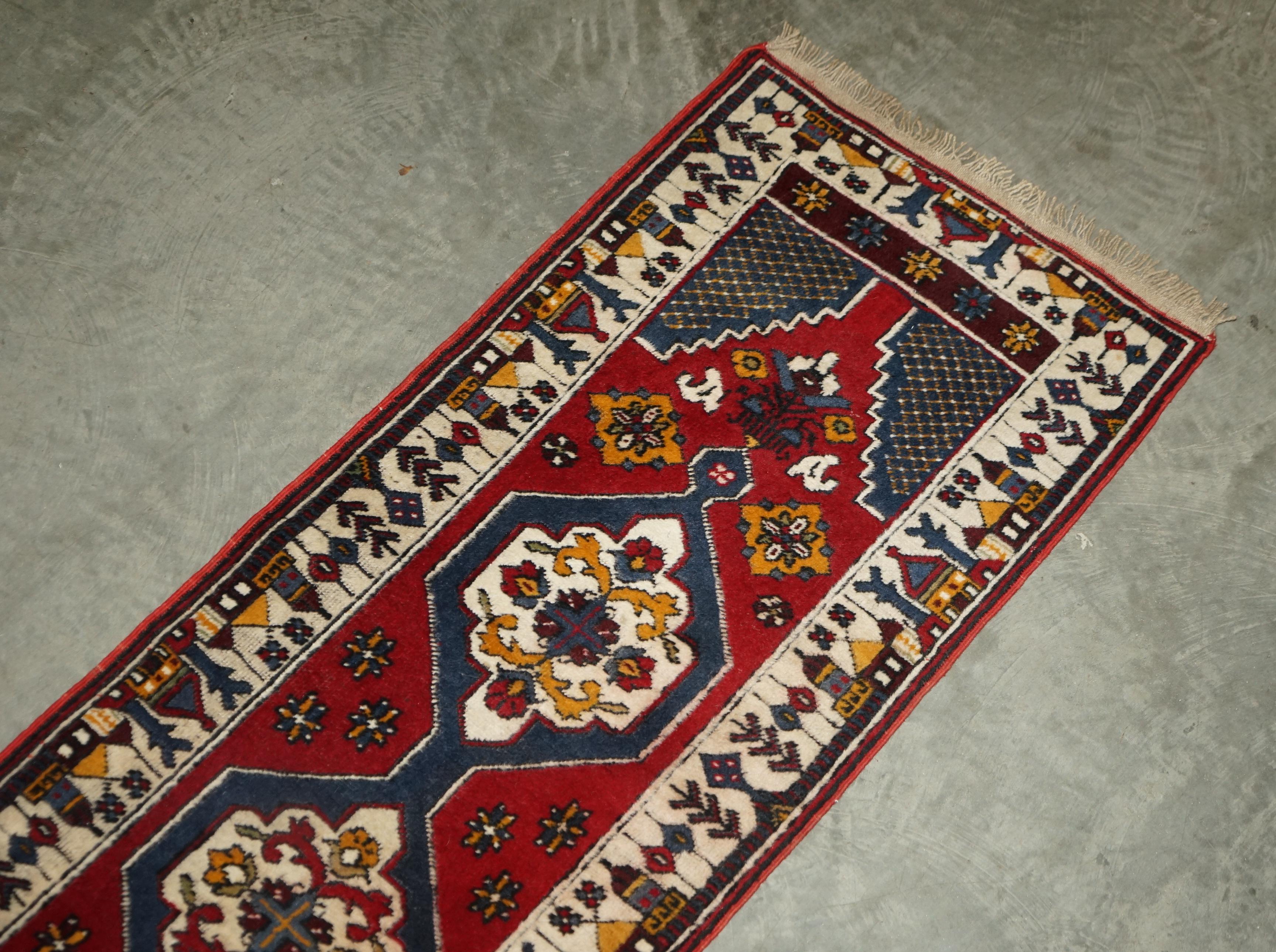 Vintage Turkish Geometric Aztek Kilim Runner Hallway Rug Carpet For Sale 1