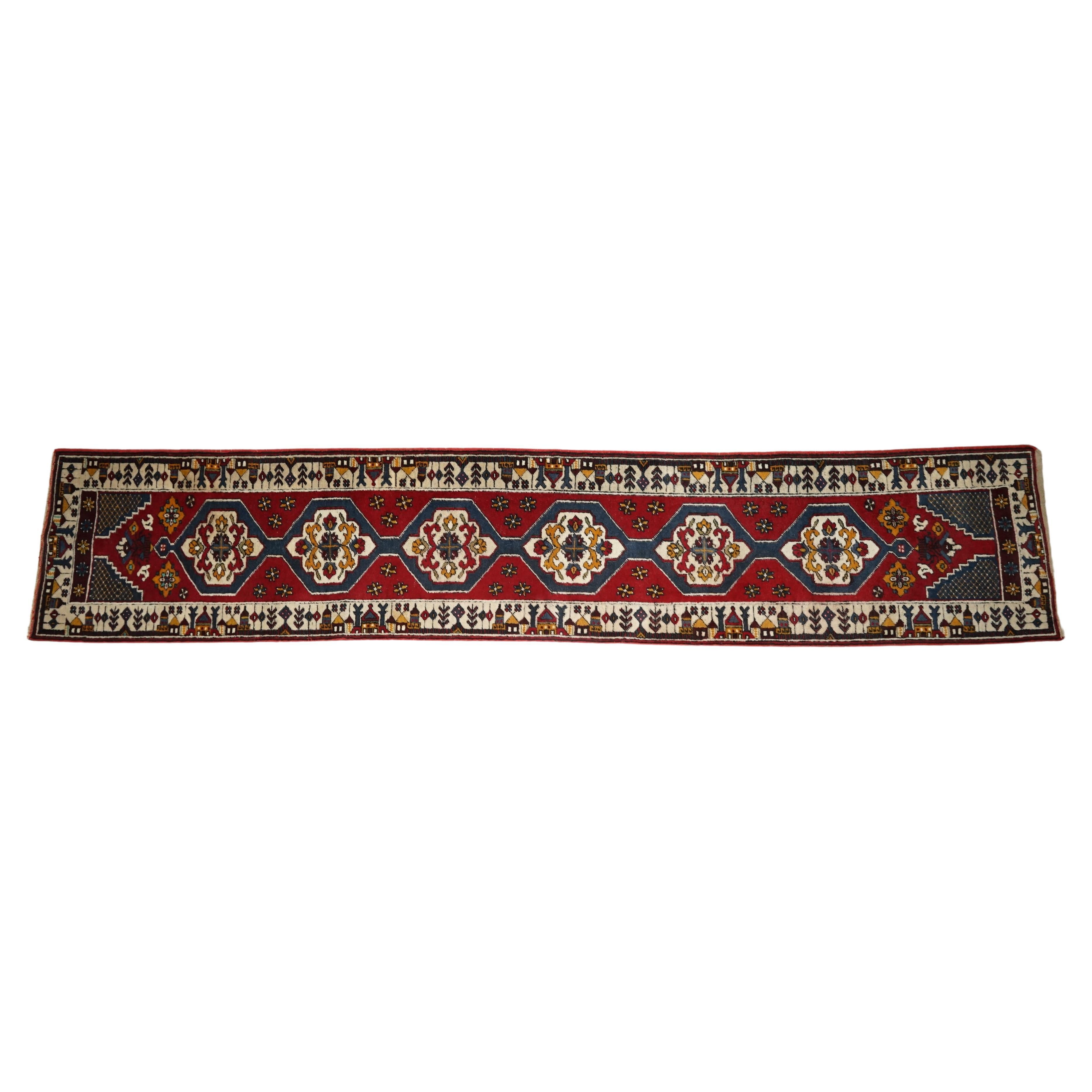 Vintage Turkish Geometric Aztek Kilim Runner Hallway Rug Carpet For Sale