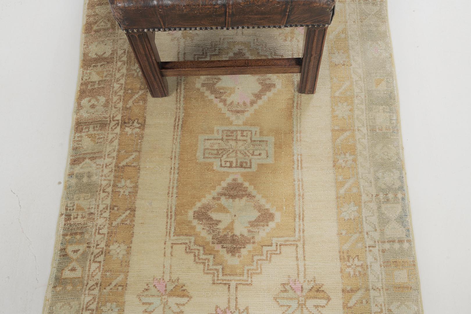 Through its simplicity, this will make your contemporary space more elegant with this neutral-toned Anadol rug from our Vintage Collection. Ornate borders with Anatolian symbolic designs are featured in a field of cream to make the rug more classic