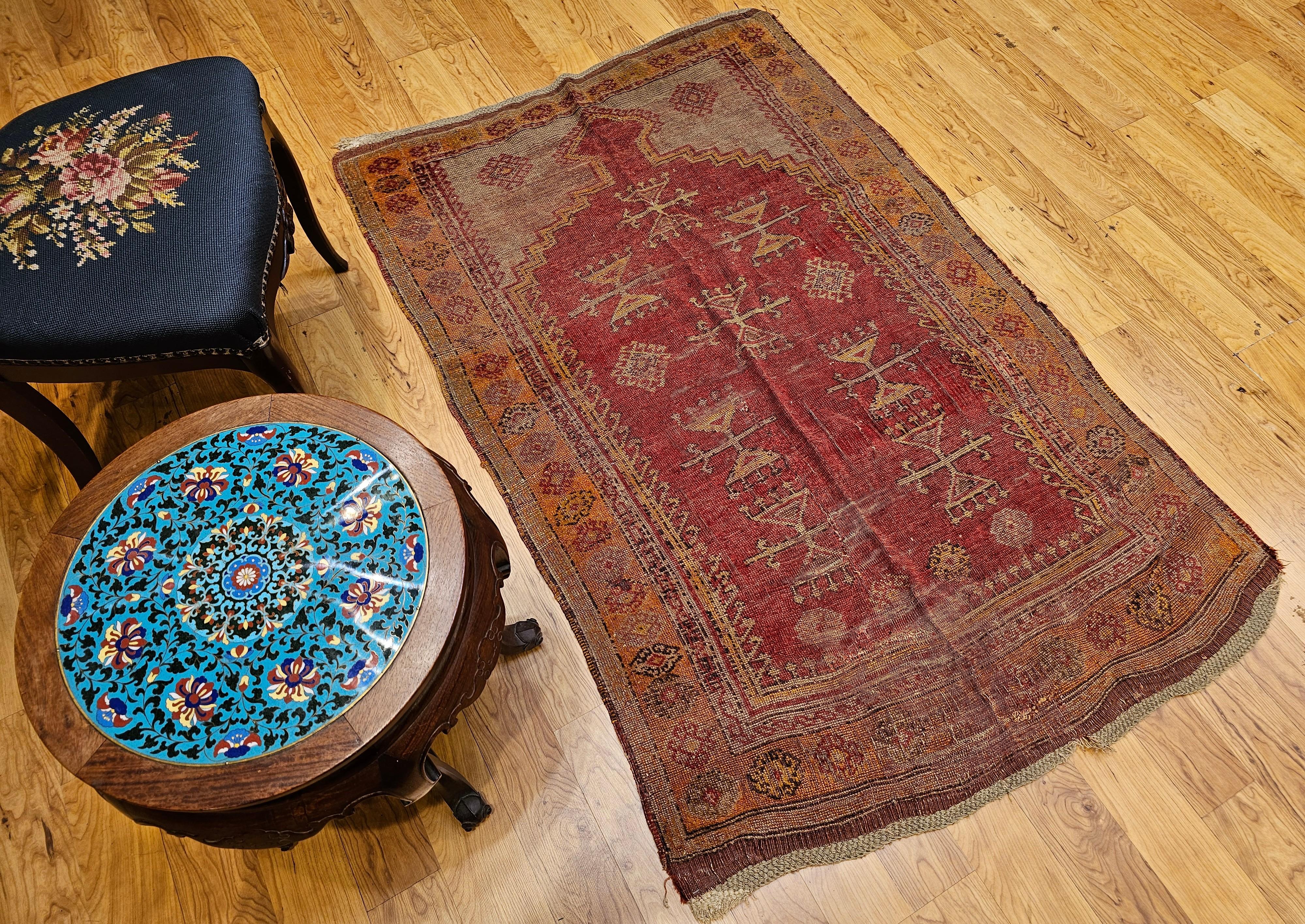 Vintage türkischen anatolischen Bereich Teppich im Gebet Muster in Rot, Gelb, Terrakotta im Angebot 6