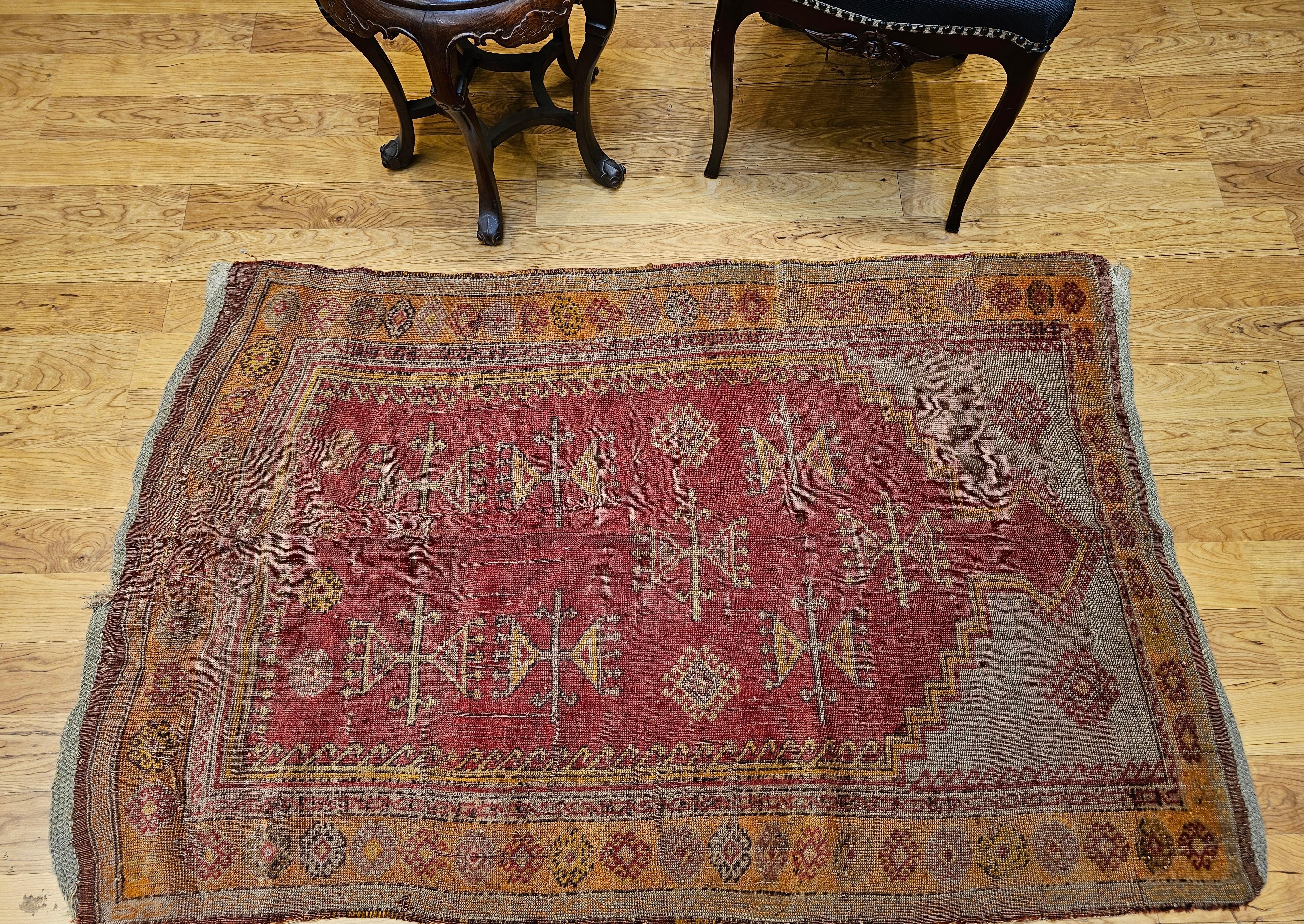 Vintage türkischen anatolischen Bereich Teppich im Gebet Muster in Rot, Gelb, Terrakotta im Angebot 7