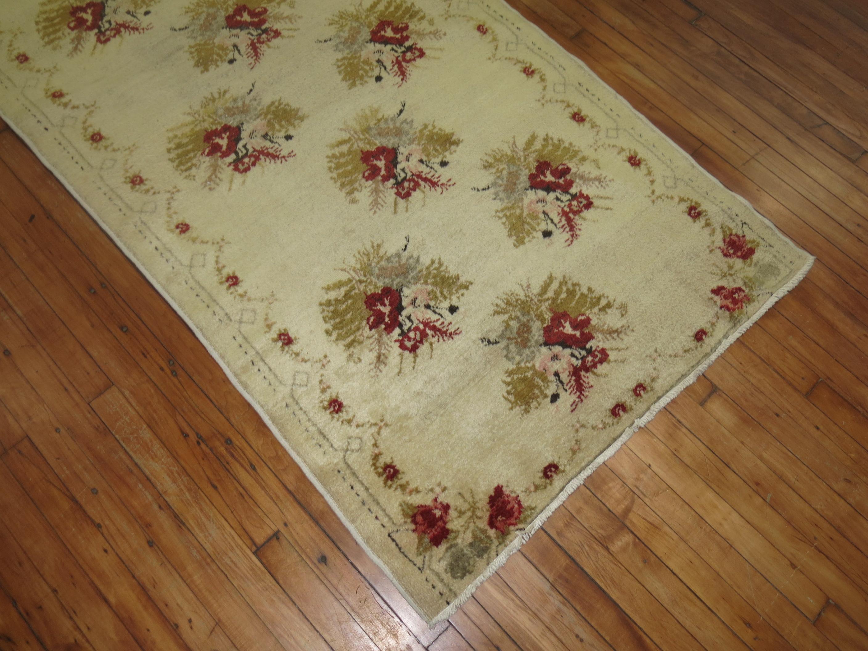 Wool Zabihi Collection Vintage Turkish Anatolian Floral Runner  For Sale
