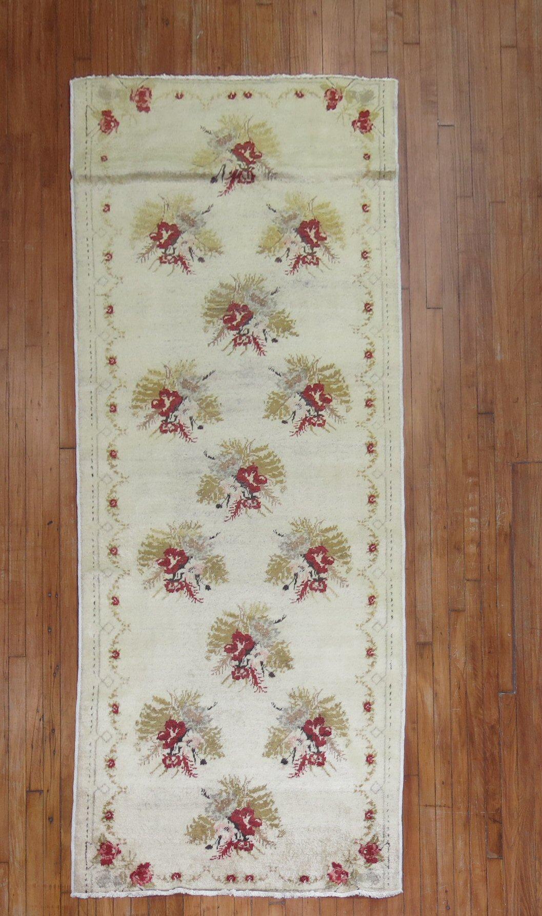 Zabihi Collection Vintage Turkish Anatolian Floral Runner  For Sale 2