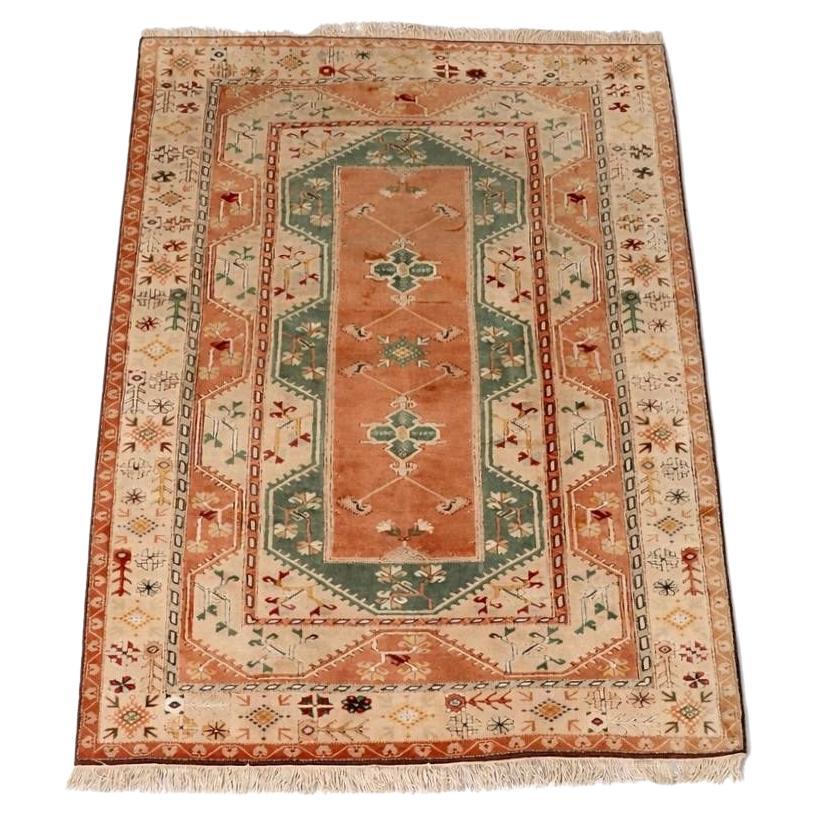 Vintage Turkish Anatolian Hand-Knotted Wool Rug w/ Tribal Geometric Motifs