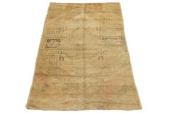 Vintage Turkish Anatolian Handmade Tan Wool Rug With Geometric Pattern