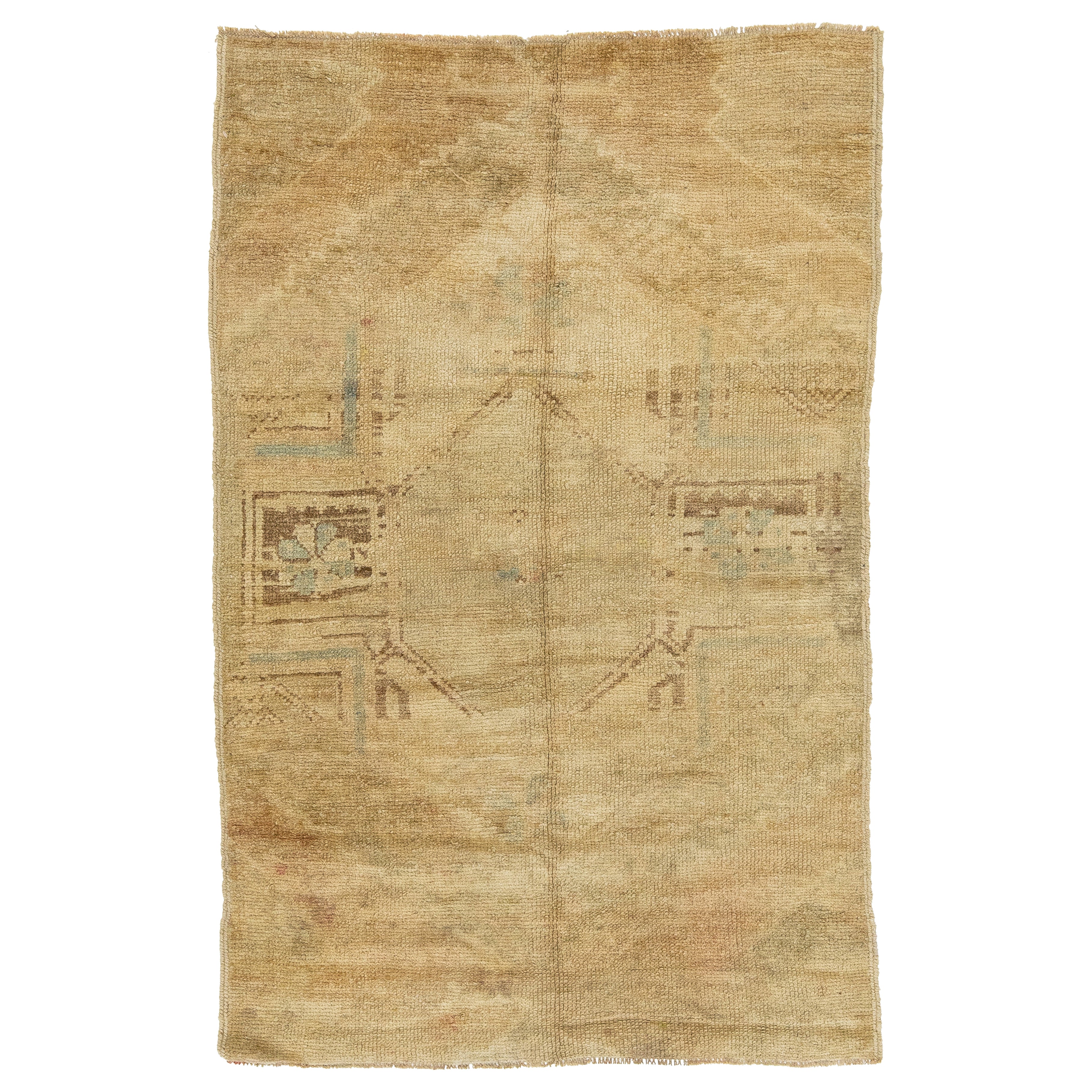 Türkischer Anatolischer handgefertigter brauner Wollteppich im Vintage-Stil mit geometrischem Muster