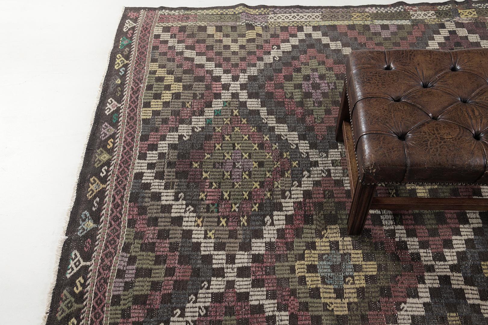 Mid-20th Century Vintage Turkish Anatolian Jejim Kilim by Mehraban Rugs For Sale