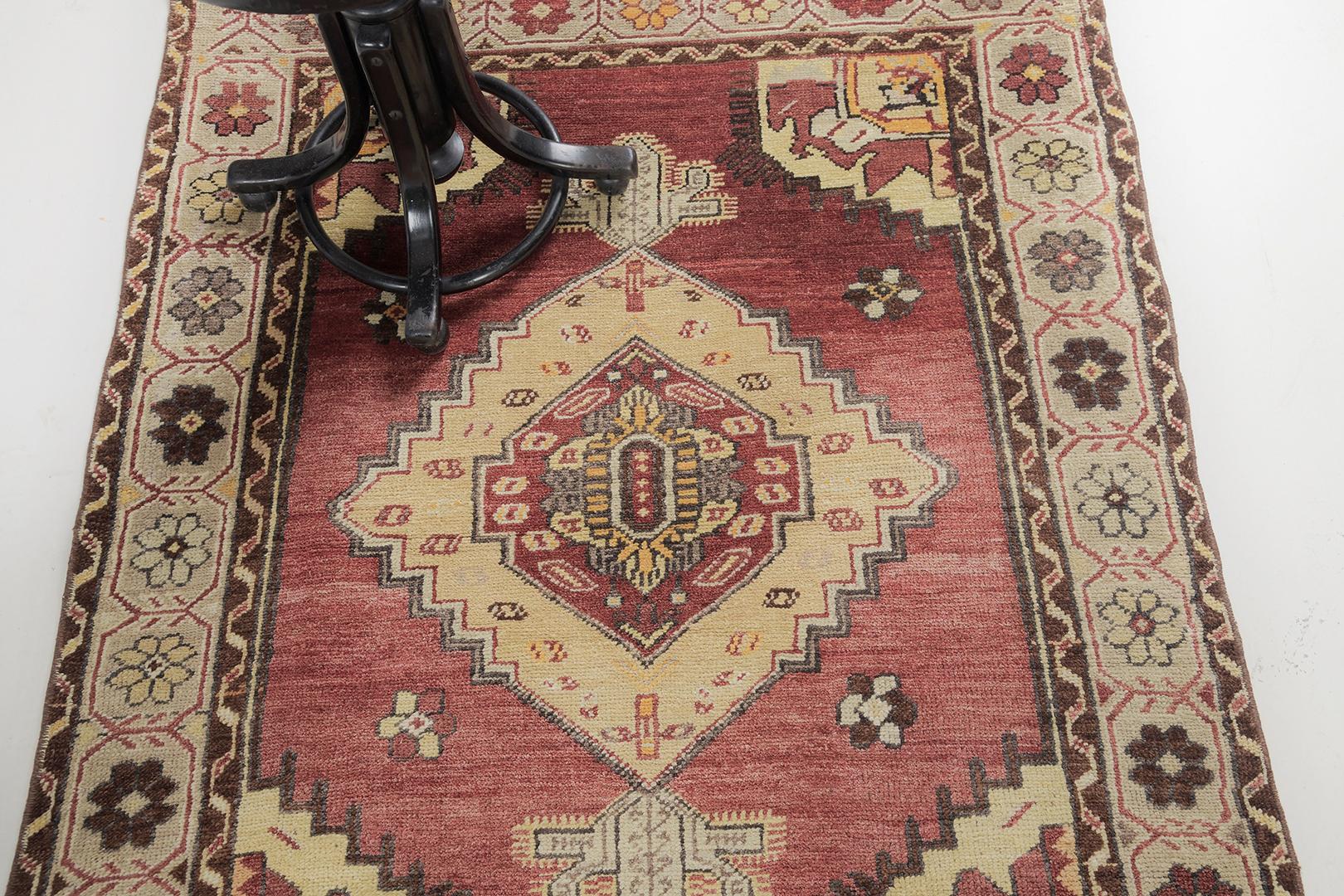 Konya is a noteworthy masterpiece that brings sophistication to any room. Grandiose medallion and florid design elements work well with the remarkable spandrels. Turkish Anatolian rugs weave together dyes and colors, motifs, textures, and techniques