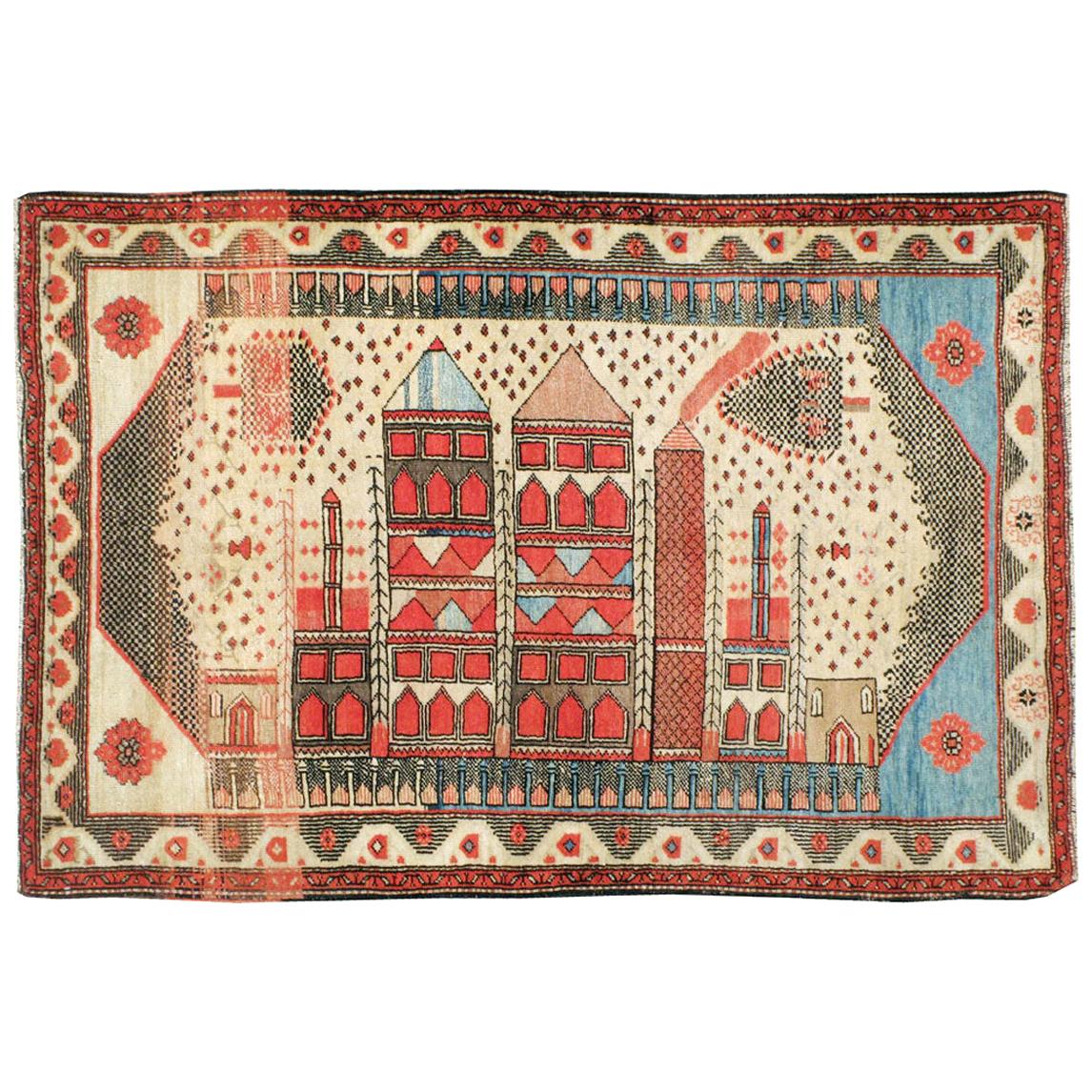 Vintage Turkish Anatolian Pictorial Rug For Sale