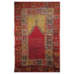Vintage Turkish Anatolian Prayer Rug, Handwoven Wool, Early 1900s, 4' x 6'