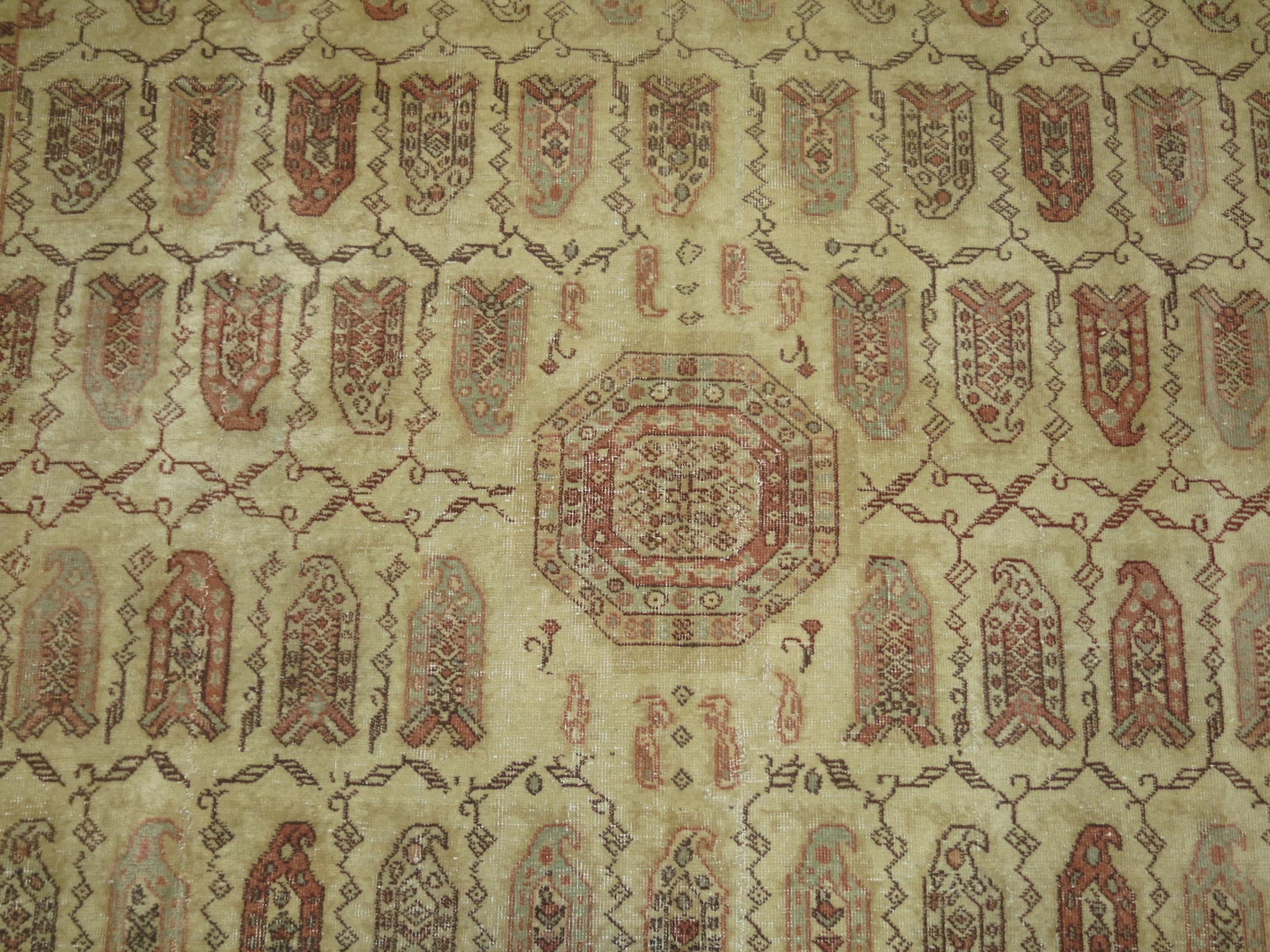 Hand-Woven Vintage Turkish Anatolian Room Size Rug For Sale