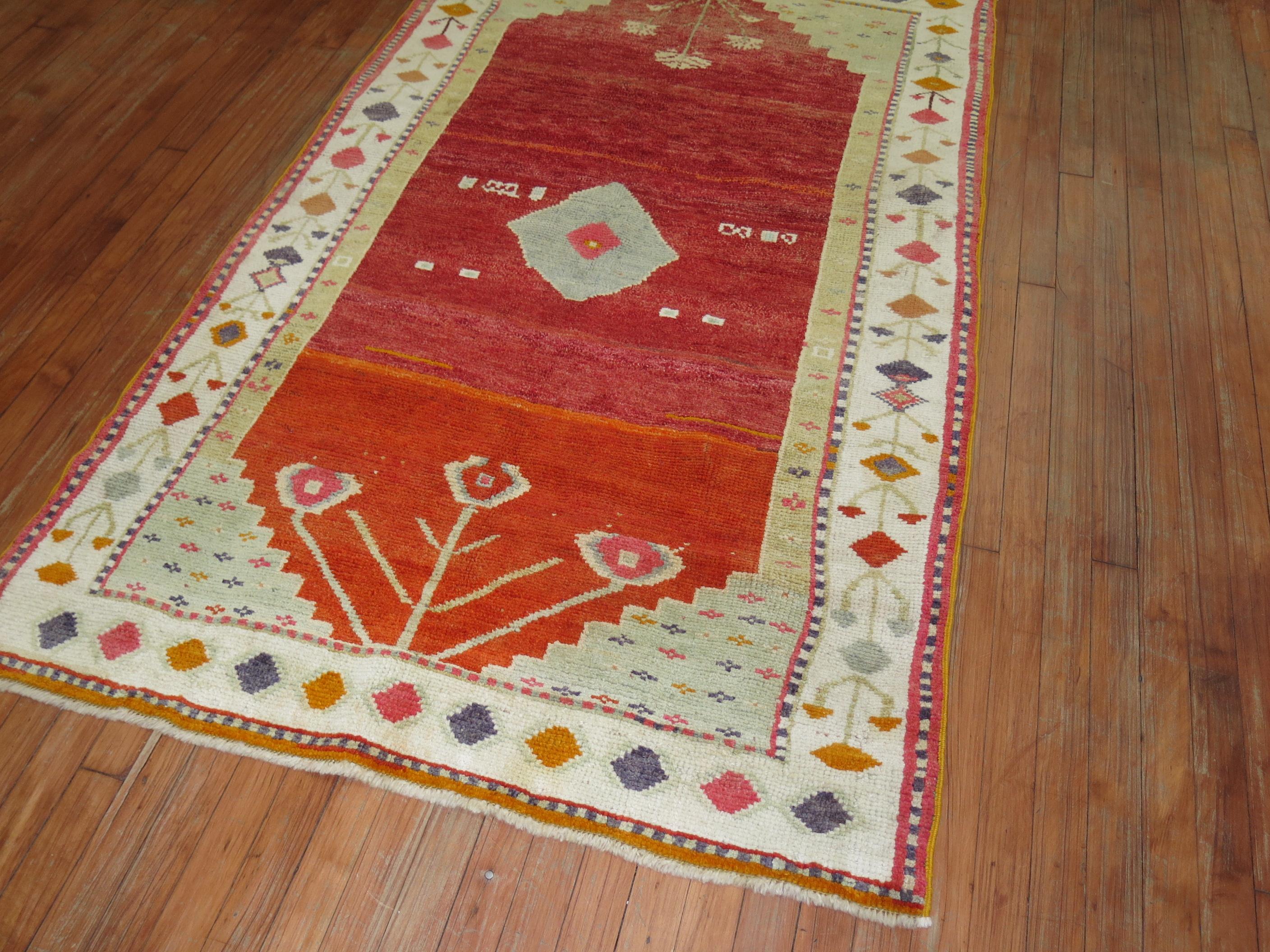 A mid 20th century one of a kind turkish anatolian rug.
