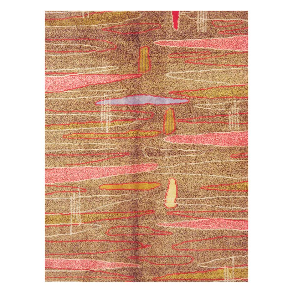 Mid-Century Modern Tapis turc moderne mi-siècle, fait à la main, de taille normale, dans le style de l'art atomique en vente