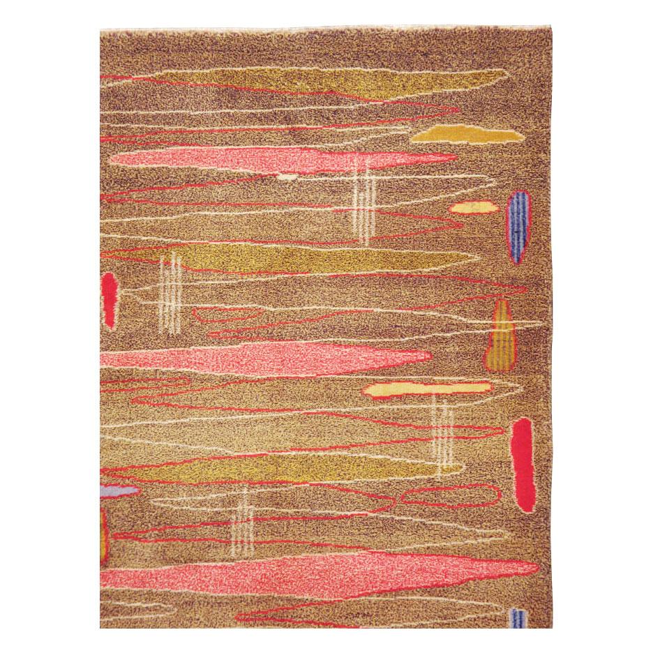 Hand-Knotted Mid-Century Modern Handmade Turkish Room Size Rug in the Style of Atomic Art For Sale