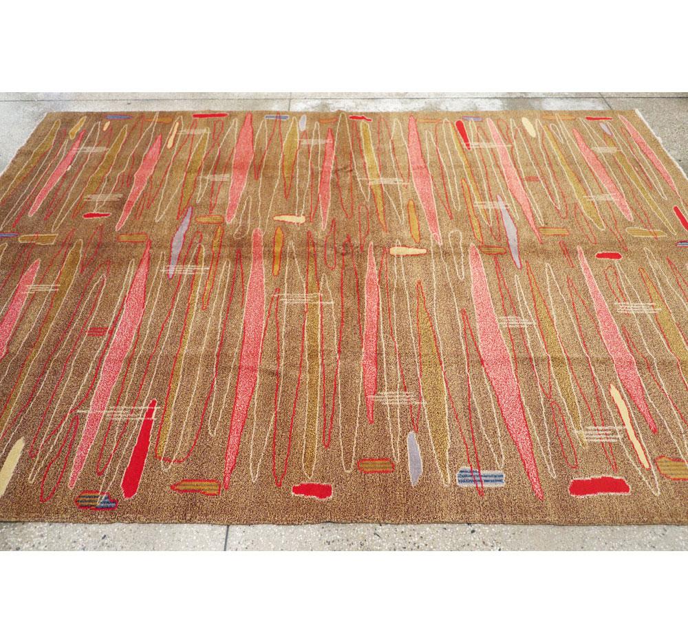 Mid-Century Modern Handmade Turkish Room Size Rug in the Style of Atomic Art For Sale 2