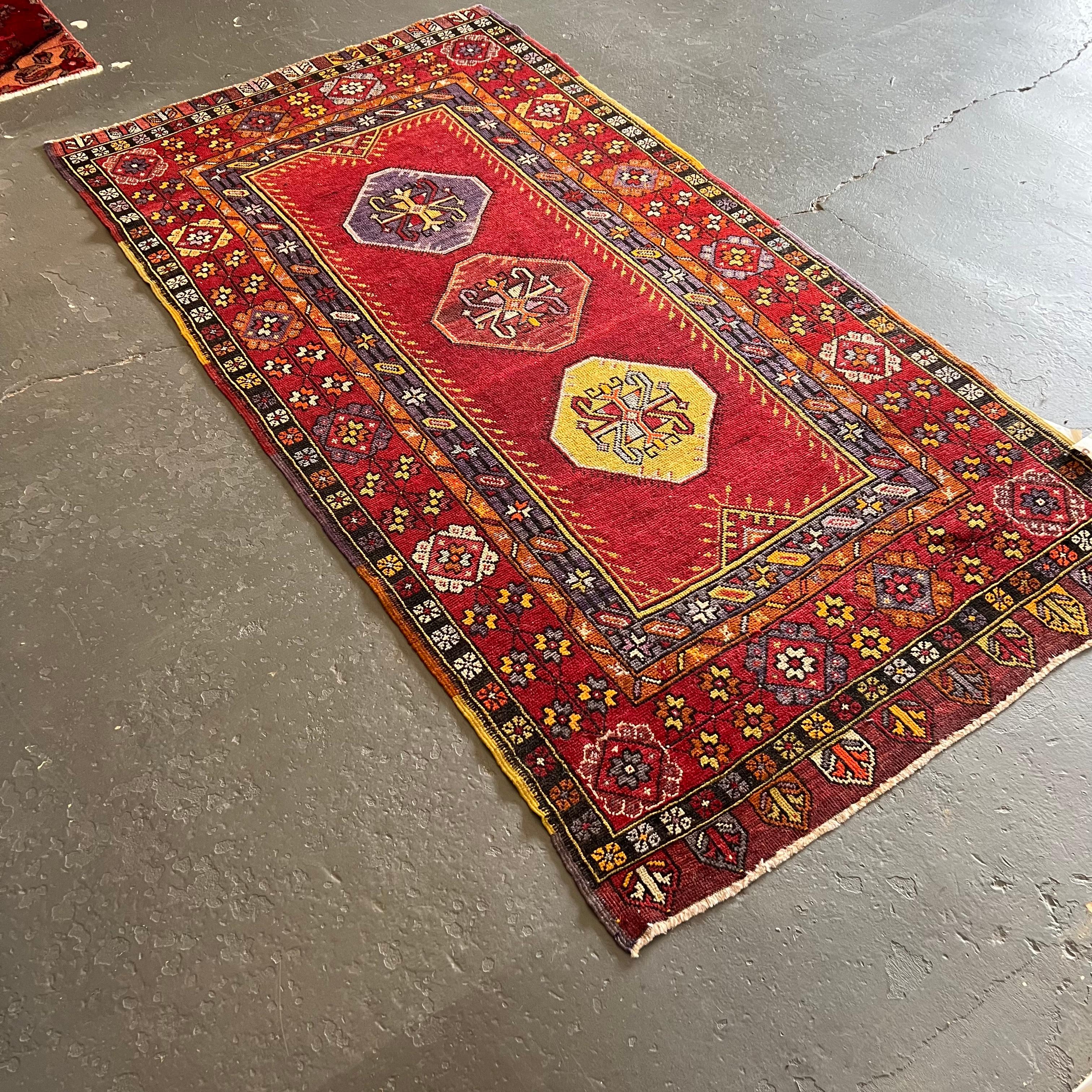 Vintage Turkish Anatolian Rug, Reds and Purples In Good Condition For Sale In Asheville, NC
