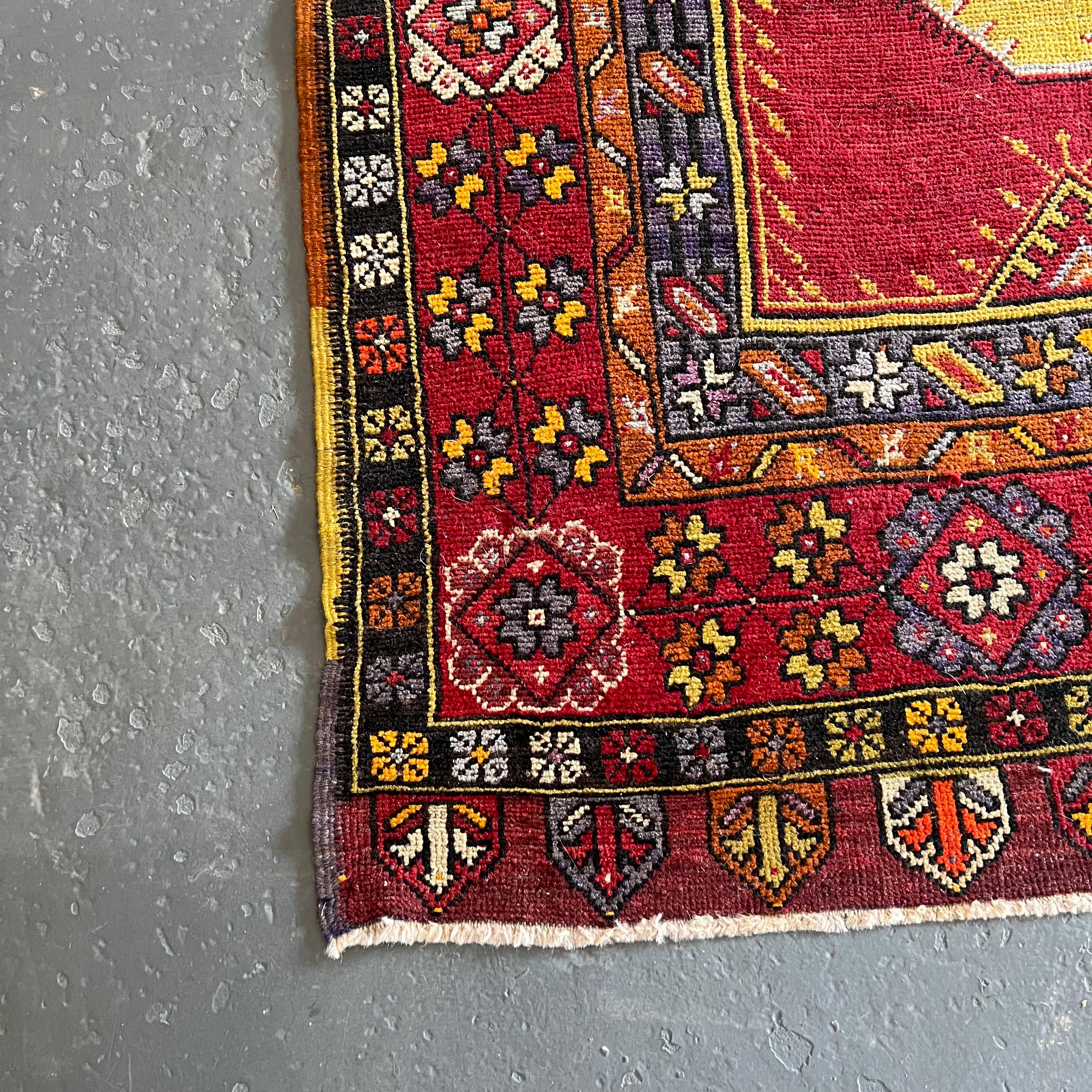 Mid-20th Century Vintage Turkish Anatolian Rug, Reds and Purples For Sale