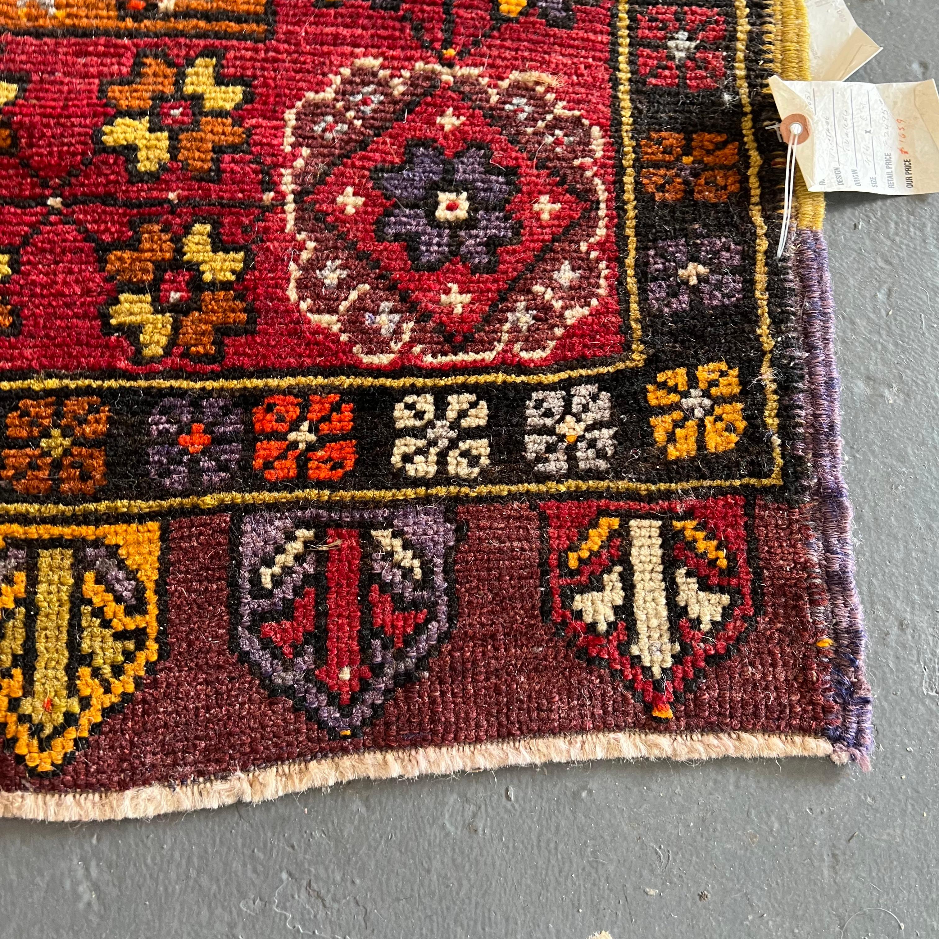 Vintage Turkish Anatolian Rug, Reds and Purples For Sale 1