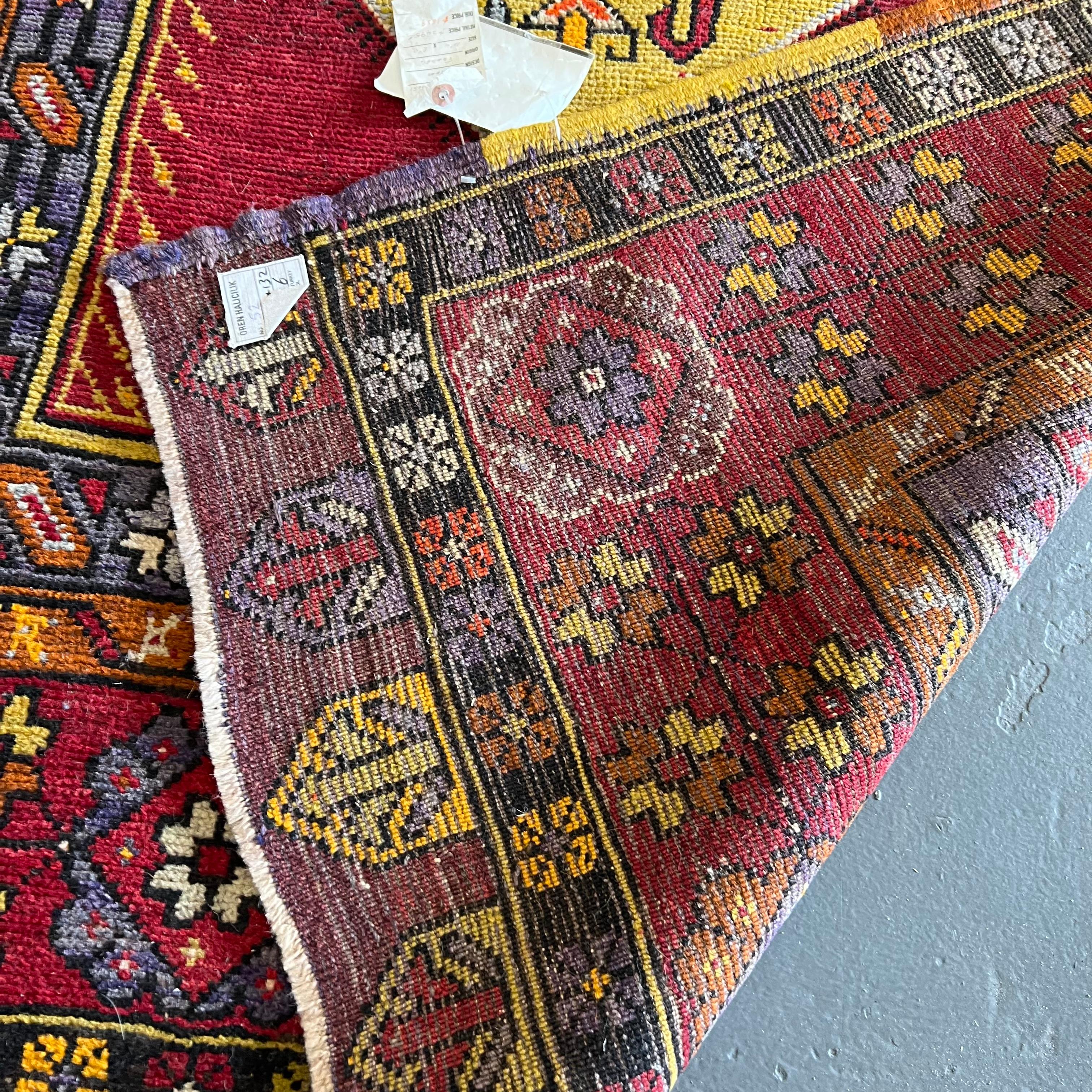 Vintage Turkish Anatolian Rug, Reds and Purples For Sale 2