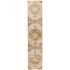 Vintage Brown Turkish Anatolian Runner With Tribal Design