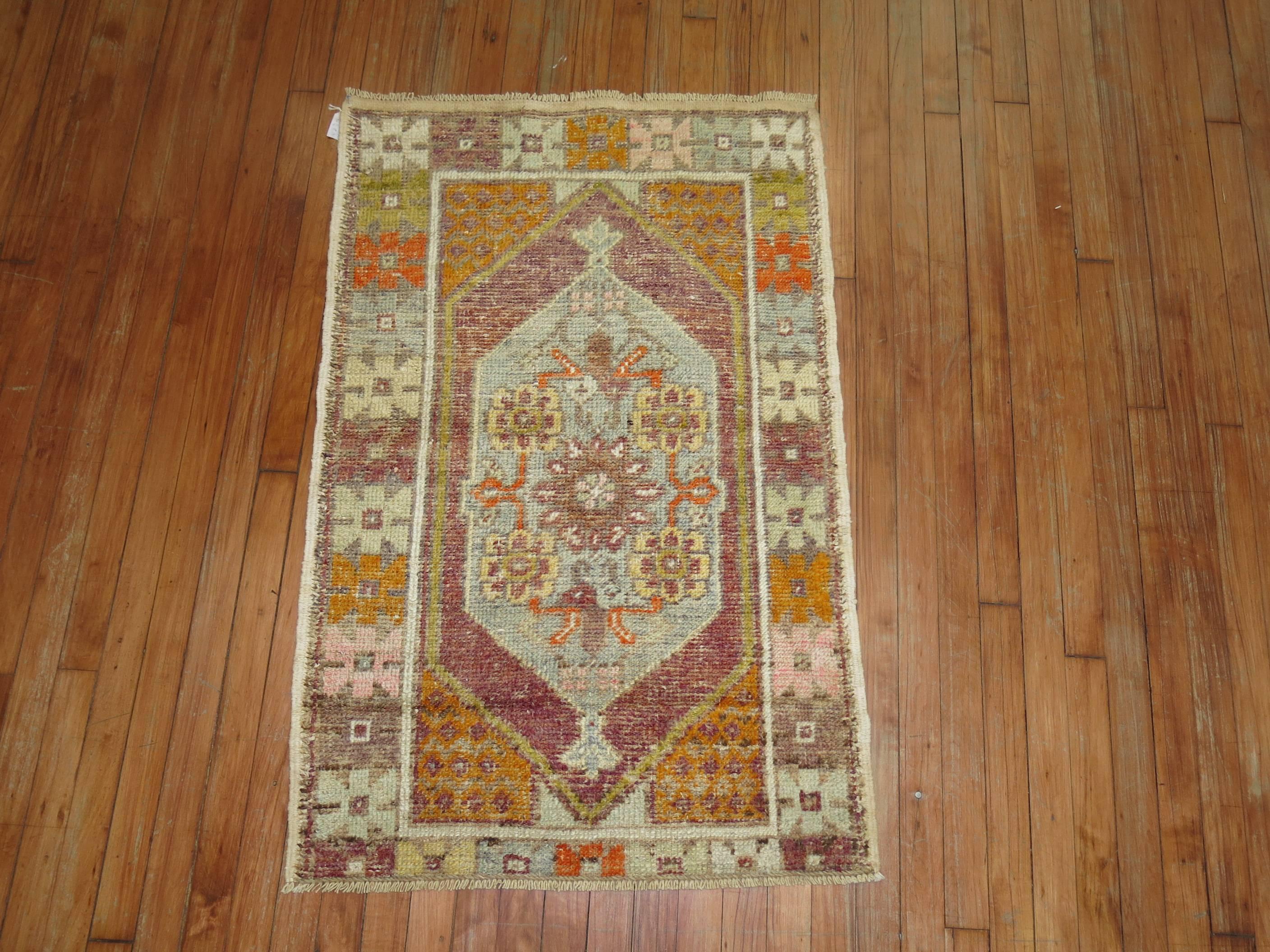 Hand-Knotted Vintage Turkish Anatolian Scatter Rug
